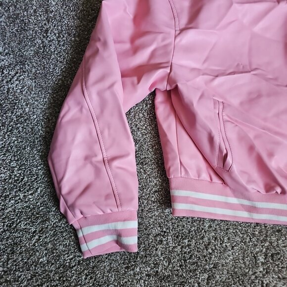 NWT Daisy Faux Leather Womens 3X Cropped Pink Button Up Varsity Style Jacket - Picture 2 of 7
